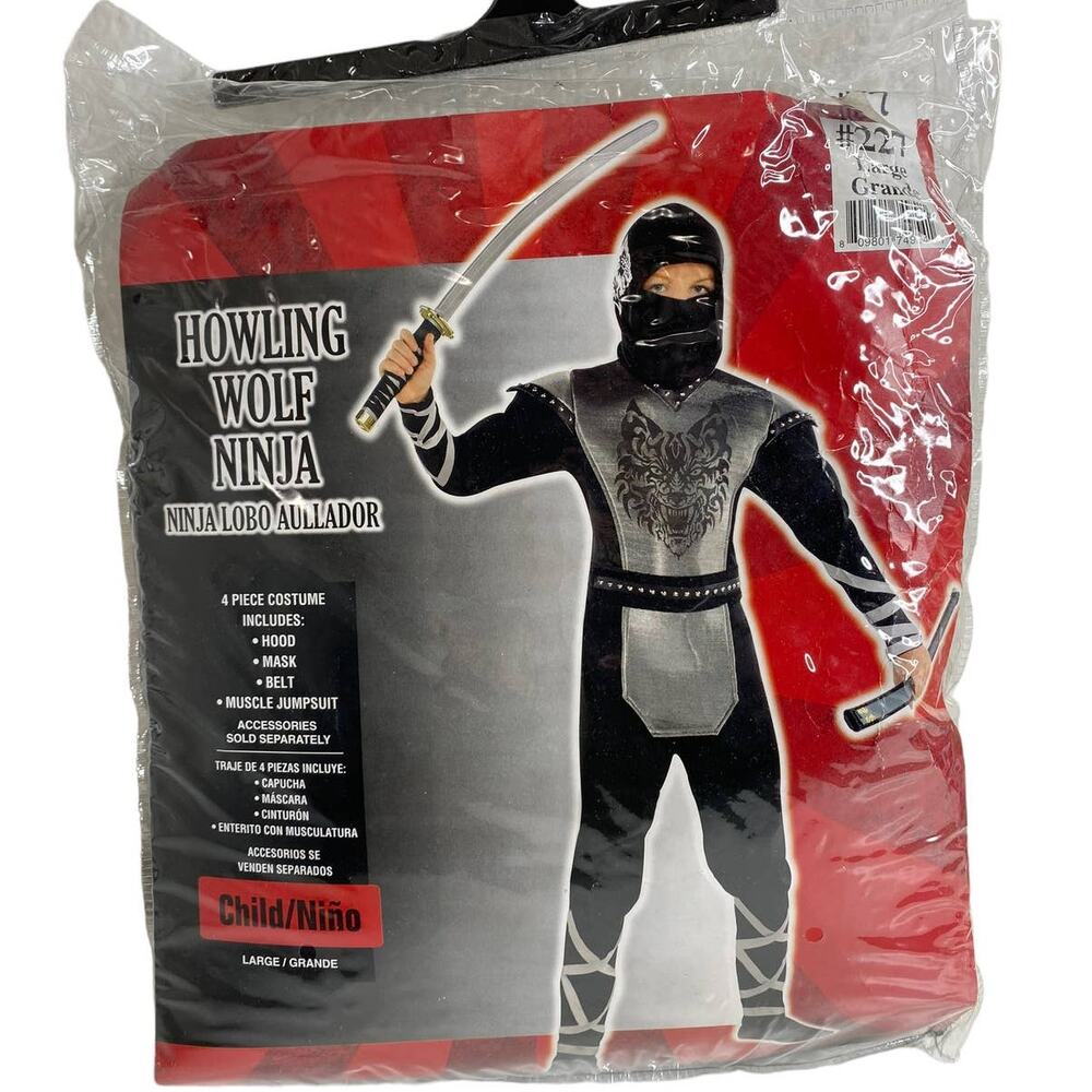 Kids Halloween Costume Howling Wolf Ninja Size Youth Large 12-14 Kids New